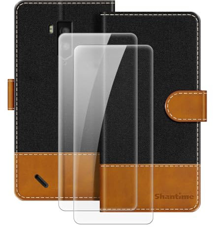 MILEGOO Leather Case for Hammer Iron 3 Magnetic Phone Case with Wallet and Card Slot + [2 Pack] Tempered Glass Screen Protector for MyPhone Hammer Iron 3 (5.5”) Black