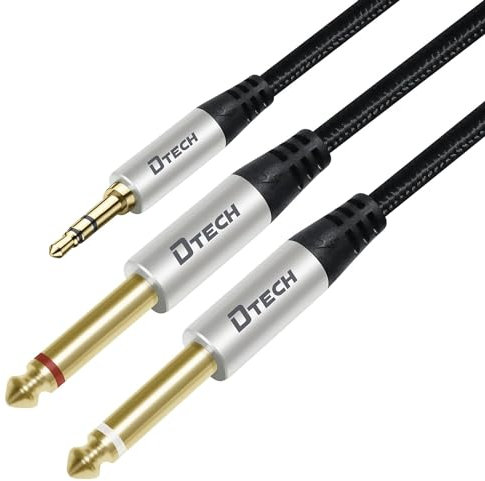 DTech Cavo audio stereo da 3,5 mm a 1/4 TRS 1/8 a Dual Quarter pollici TS 6,35 mm Y splitter per chitarra AMP Aux cavo (1,0 m)