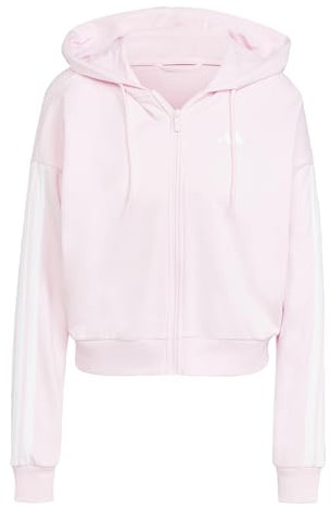 adidas Femme Essentials 3-Stripes French Terry Full Zip Hoodie, Clear Pink/White, XS