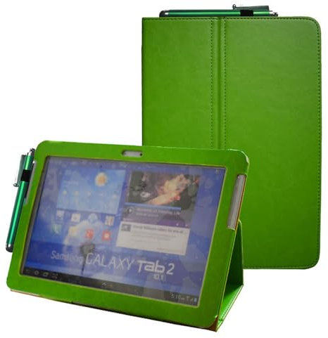 INSOLKIDON Compatible avec Coque Samsung Galaxy Tab 2 10.1 inch Tablet (GT-P5100/P5110/P5113) Étui de Protection Pliable Housse Cuir Case avec Fonction Sommeil/Réveil Automatique (Vert)