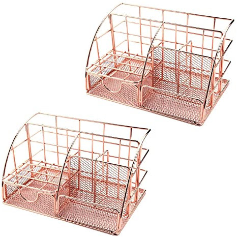 TsoLay 2X Rose Gold Ladies Desktop Storage Box, Multi-Purpose Desktop Storage Box, with Pen Holder