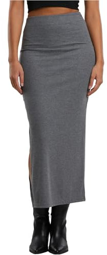 Urban Classics Tb6940-ladies Rib High Slit Skirt Gonna, Grigio Scuro, XL Donna