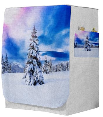 Highdi 3D Housse de Protection pour Machine à Laver, Chargement Frontal Housse à La Poussière avec Ouverture Frontale (Capacité S 6~7,5kg,Flocon de Neige 6)