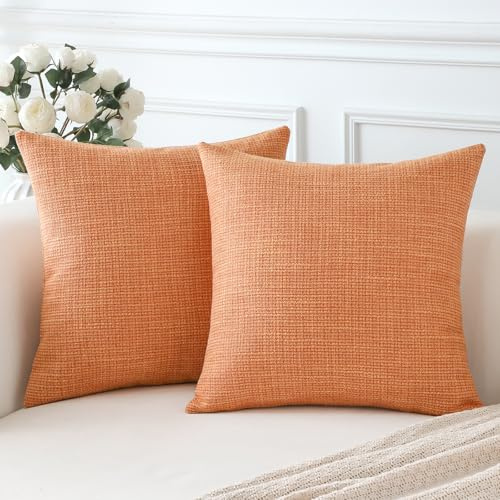 Artscope 2er Set Kissenbezug Einfarbig Wurfkissenbezug Leinen Kissenbezüge Moderne Dekokissen Kissenhülle Set Kissen Fall für Sofa Schlafzimmer Zuhause Dekor 60x60 cm Koralle