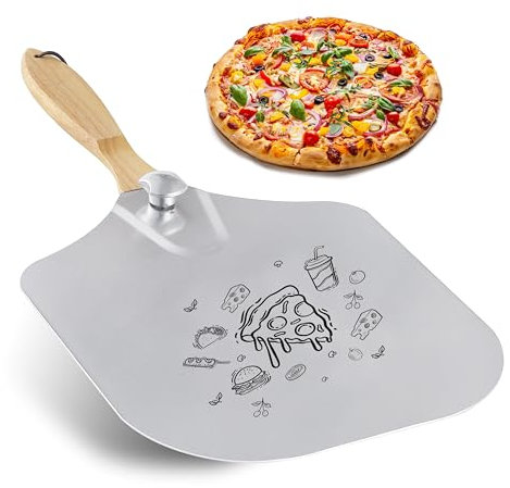 HAMMER IRON ALLEY HIA - Pala de metal para pizza de 30,5 cm, espátula de aluminio para pizza con mango de madera plegable, ideal para horno y pizza casera
