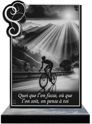 ETERNEL - Plaque Funéraire Personnalisée Cadre Ornements - Cyclisme, Cycliste, Vélo, VTT - Texte Personnalisable, Plaque Funéraire Gravée au Laser pour Hommage, Plaque Cimetière, Tombale, Enterrement