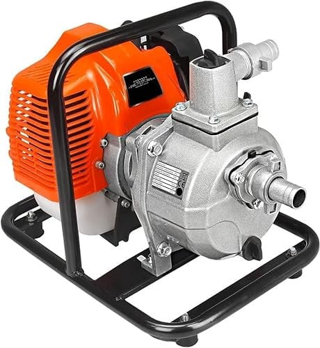 GrecoShop Motopompa/Pompa autoadescante a scoppio Attacco 37mm (1,5/1,5 inch) Capacità 300 litri/min Prevalenza max 25m Altezza di aspirazione 7m Motore a 2 Tempi 52cc per drenaggio ed irrigazione