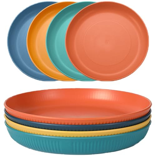 LIVELYPET Unzerbrechliche Teller Satz von 4, 8 Zoll wiederverwendbare Kunststoff-Camping-Teller, leichte Picknick-Teller für Salat Dessert Pizza Pasta Brot Snack, Geschirrspüler & Mikrowelle sicher