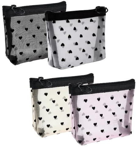 TRKETK 4 Pièces Petite Pochette Maquillage Trousse Mini Trousses de Toilette en Maille Trousse De Maquillage Trousse de Toilette Voyage pour Port Quotidien Accessoires Maquillage Voyage
