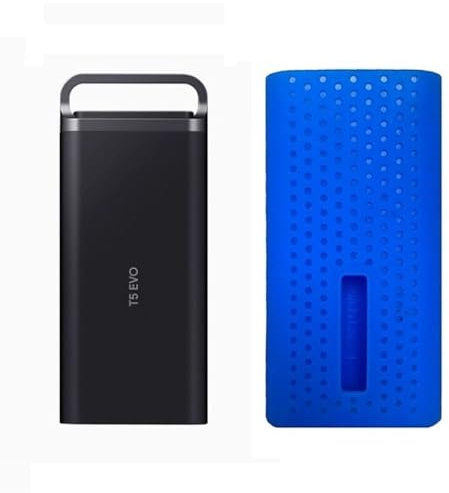 T5 EVO SSD Drives Silicone Case, Protective Cover for Samsung Mobile Hard Drive T5 EVO SSD Drives, Anti-Scratch Sleeve Soft Skin Cover Storage Case (Blue)