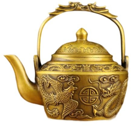 Qianly Théière en laiton, Sculpture de cuisinière, Flacon, bouilloire à eau pour bureau et maison, Style A