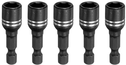 sourcing map 5pcs Magnetic Nut Driver 8mm Hex Drive Socket 1.65 Length Power Screw Drill Bits Socket Wrench Tools with 1/4 Quick Change Hex Shank for Power Drills Impact Drivers, Black