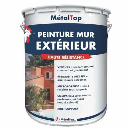 Metaltop - Peinture Mur Exterieur - Rouge basque - RAL 3004-1 L - Peinture microporeuse pour crépi, béton et brique, protection 10 ans.