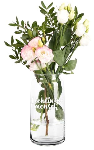 Giessle® Lieblingsmensch Vase Geschenk für Beste Freundin Blumenvase Tischvase Geburtstag Glasvase (Lieblingsmensch transparent 20cm)