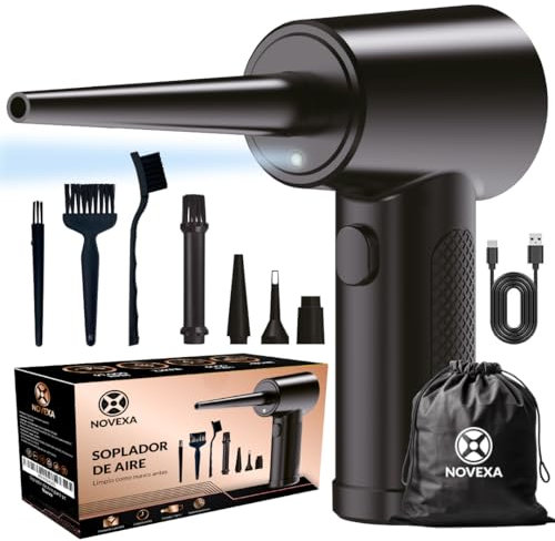 NOVEXA © Soplador de Aire | 3 Velocidades 91000 RPM | USB Recargable | Aire Comprimido Limpieza para PC | Spray Aire Potente | Pistola Aire Comprimido | Batería 6000 mAh Larga Duración