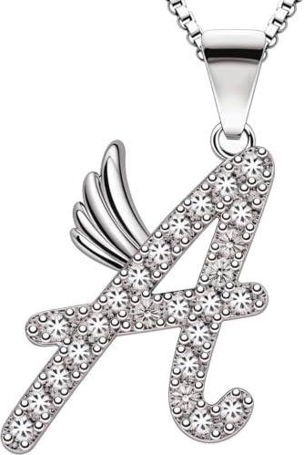 B.Catcher Engelsbuchstaben-Halskette A, 925 Sterling Silber mit 5A Zirkonia | Abnehmbares Anhänger (16 x 9 mm), Nickelfreies, für Ehefrau, Mutter, Freundin,S Tochter, Freundin, Geschenketchui, 45CM