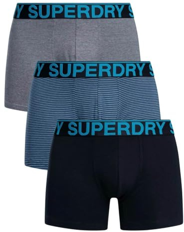 Superdry Herren Boxershorts im Dreierpack Marineblau/Blau Gestreift/Marineblau Feeder M