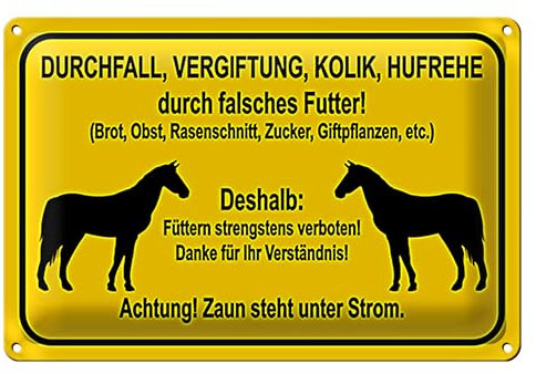 Warnschild Pferde | Füttern verboten | Zaun unter Strom | Außenbereich | 20 cm x 30 cm