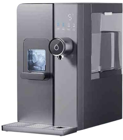 Fuente Osmosis Inversa de Sobremesa Agua Fria Acero Inox Dispensador de Agua Fría y Caliente con Máquina de Hielo 8.6kg/24h para Hogar Oficina(Gray)