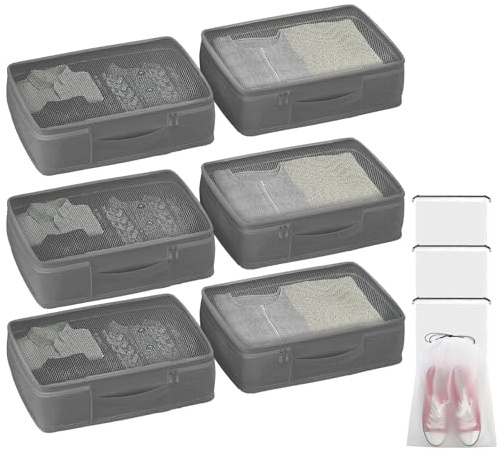 QiYiCAT Kleiderschrank Organizer 10er Set, 6×15L Schubladen-Organizer Faltbar und 4 Kordelzugbeutel, Aufbewahrungsbox Schrank, Stoffboxen Aufbewahrung (Grau15L/6Stk+4Kordelzugbeutel)