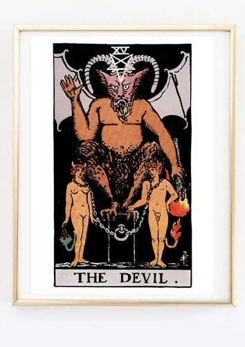 Din A4 Kunstdruck ohne Rahmen - Tarot Tarotkarte - The Devil - Der Teufel - Raider Waite Deck - Wahrsagen Esoterik - Druck Poster Bild