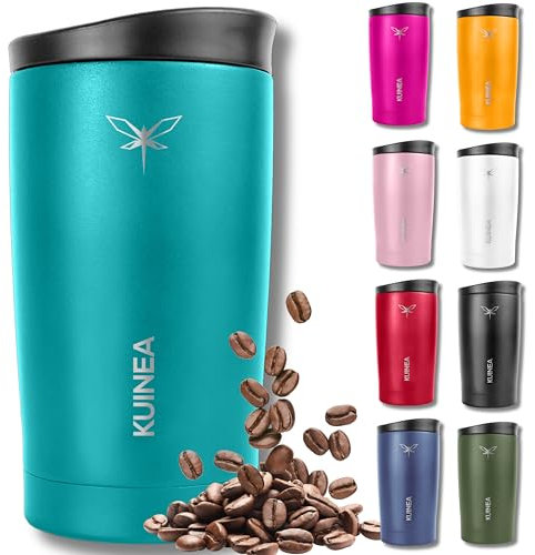 KUINEA Kaffeebecher To Go 350ml [100% auslaufsicher] Edelstahl Thermobecher Kaffee, bis 6h warm, Coffee To Go Becher mit hygienischem Spezial-Verschluss, Travel Mug für Kaffee & Tee, BPA-frei, türkis