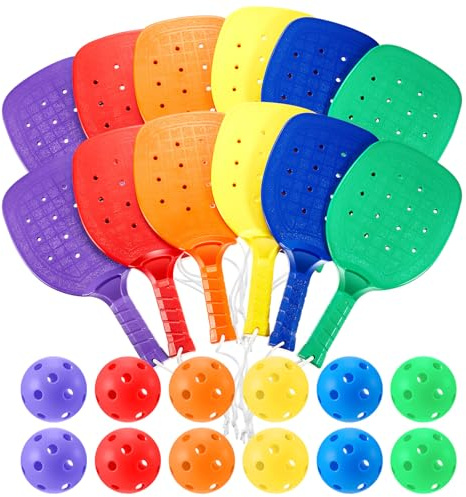 Lunmon 6 Pcs Paddle Rackets with Balls PE Equipment 6 Colors