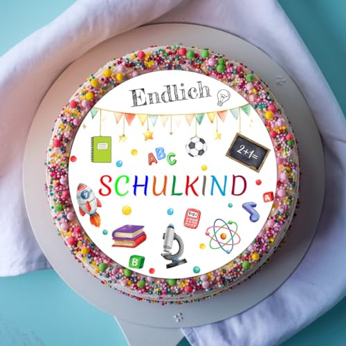 Tortenaufleger Kuchendeko 20 cm oder Muffin Topper 4 cm 24 Stück - Einschulung, Schulstart, Erste Klasse aus Dekorpapier Plus oder Obaltenapier Premium VORGESTANZT