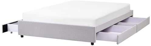 Beliani EU King Size Bed Frame 5ft3 Polyester Fabric Upholstery Storage Vintage Light Grey Prades
