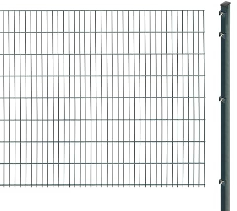 Doppelstabmattenzaun inkl. Pfosten zum Einbetonieren (Höhe: 163 cm, Länge: 34 m) | Doppelstabmatten in Anthrazit | UV- und witterungsbeständig