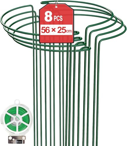 Paquete de 8 estacas de soporte para plantas de 25 x 56 cm, estacas de metal para plantas de jardín, jaula de soporte de plantas semicircular para peonías, hortensias, rosas, sedum, verduras, tomates