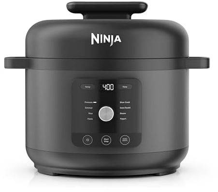 Ninja HyperHeat 9-in-1 Schnellkochtopf, schwarz PC201EU | Slow Cooker und Reiskocher, inkl. Dämpfeinsatz und herausnehmbarem, spülmaschinenfestem 6L-Kochtopf