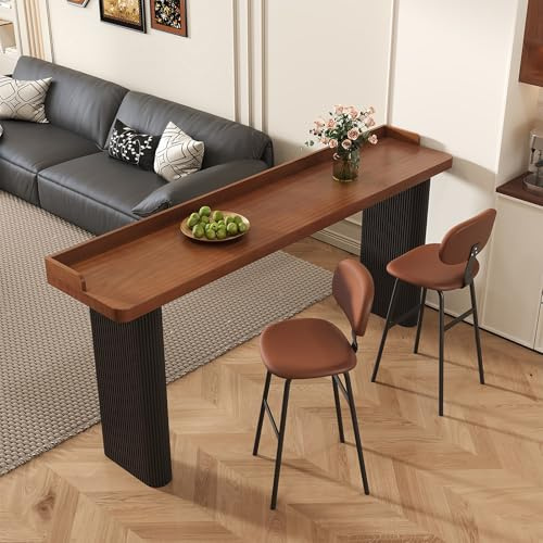 Köksbord med Naturlig Kant, Industriellt Rektangulärt Höst Bartabell, Med Stängsel, Smidejärnben, För Restaurang, Café, Utan Hocker(140x50x105cm/55x20x41in)