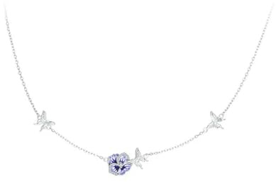 925 Sterling Silber Lila Emaille Stiefmütterchen Blume Anhänger Halskette Tanzender Schmetterling Verstellbare Halskette für Frauen