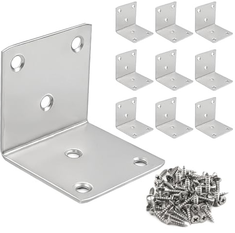 BEASAFY 10 Stück Metallwinkel 90 Grad, 49 MM Winkelverbinder Edelstahl, Silber Winkel Metal, Stahlwinkel mit Schraube, Winkeleisen, Schwerlastwinkel, Holzverbinder, Montagewinkel für Möbel