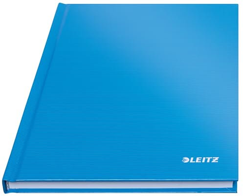 Leitz A5 Notizbuch liniert, 160 Seiten, 80 Blatt FSC zertifiziertes 80 g/m² Papier, Stabiler, kratzfester Hardcover-Einband, Für Büro, Schule oder als Tagebuch, Solid Serie, Hellblau, 46670030
