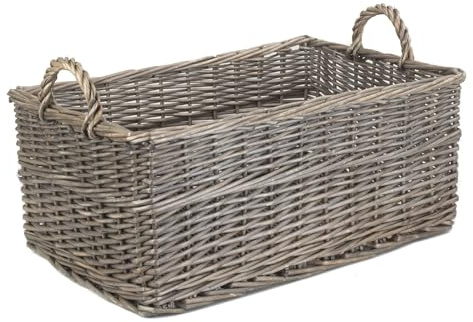 Red Hamper ST036/3 Wicker Large Shallow Antique Wash Storage Basket