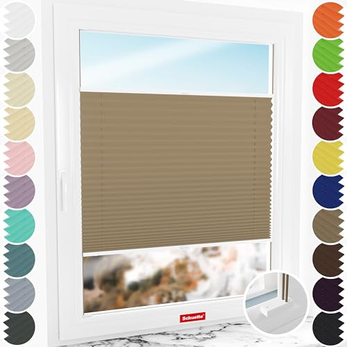Schuette® Plissee mit Bohren zum Anschrauben ● Premium Kollektion: Morning Coffee (Hellbraun) ● 100x120cm (Breite x Höhe) ● Suprafix Faltrollo Befestigung ● Bequeme Rollo Montage inkl. Video