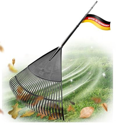 Novatool 4X Laubbesen mit 4tlg Steck- & Schraubstiel, Laubfeger mit 30 Kunststoff-Zinken, Rechen Arbeitsbreite 75cm, Laubrechen, Gartenbesen, Rasenrechen, Harke, Landschaftsbesen, Gartengerät Schwarz