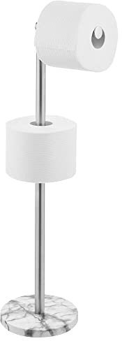 mDesign Toilettenpapierhalter frei stehend – moderner Papierrollenhalter für Badezimmer & Gäste-WC – stilvoller Klopapierhalter aus rostbeständigem Metall – marmoriert und mattsilberfarben