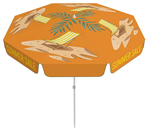 Vispronet Sonnenschirm Summer Sale - ∅ 180 cm - Rund - mit Volant - kippbarer Schirmstock - Schirm für Balkon, Terrasse, Stehtische