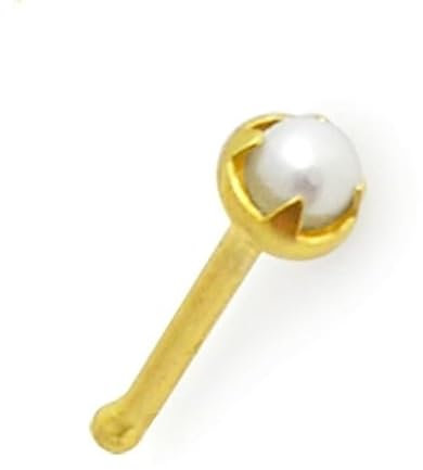 Piercing Nasenstecker Nose Pin Echt 585 Gold mit Perle Maße 0,6 x 6 x 2,5 mm modisch extravagant Gelbgold Echtgold Stecker 46003