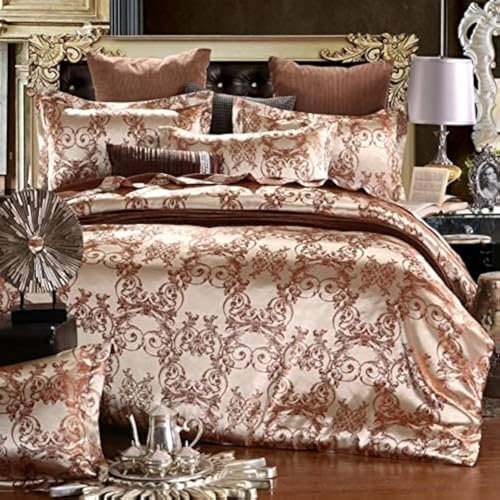 Bettwäsche Set 135x200 4teilig Golden Gold Blumen Blumenmuster Satin Deckenbezug Glatt Luxus Jacquard Bettbezug Luxuriös Romantisch Wendebettwäsche Set mit Reißverschluss und Kissenbezug 80x80cm