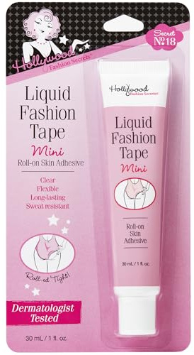 Hollywood Fashion Secrets Liquid Fashion Tape Mini – Clutch Glue Body Adhesive for Clothing, Skin Safe Body Glue for Dresses & Fabric, All Day Hold, Roll-On Skin Adhesive, 1 fl oz