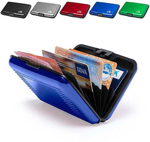 ANTEVIA - Porte Carte bancaire Rigide Anti piratage RFID en Aluminium | Plus DE 20 MODÈLES | Fidélité Crédit Homme Femme | Couleur: Bleu (Rainol Bleu)