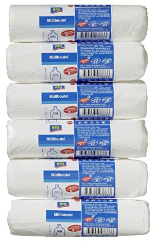 aro Müllbeutel Transparent, 60 Liter, standard, HDPE + LDPE 9µm, 6 Rollen x 20 Stück (120 Stück)