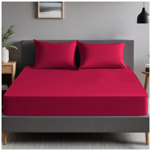 GC GAVENO CAVAILIA | Fitted Sheets (182 x 203 Cm) - Plain Dyed Bedding Bedsheets - Non Iron Superking Fitted Sheet | Red