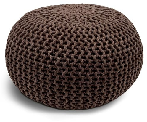 casamia Pouf Ø 55 o. 45 cm Strickhocker Sitzpouf Bodenkissen Premium Outdoor nachhaltig Größe ø 55 cm, Farbe braun - Mocca