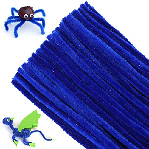 G2PLUS Blau Pfeifenreiniger 6mm, 100 Stück Pfeifenputzer zum Basteln, Pfeifenputzer für Blumen Pfeifenreiniger, 30cm Chenilledraht für Kinder zum Basteln und Dekorieren