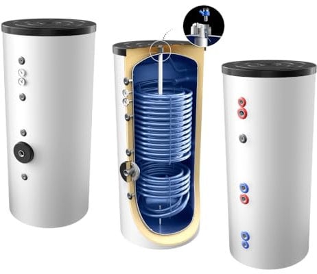 500L emaillierter Hochleistungs-Solar-, Warmwasserspeicher/Trinkwasserspeicher/Wärmepumpenspeicher, mit 2 doppelt gewickelten Wärmetauschern inkl. Isolierung, Magnesiumanoden u. Thermometer